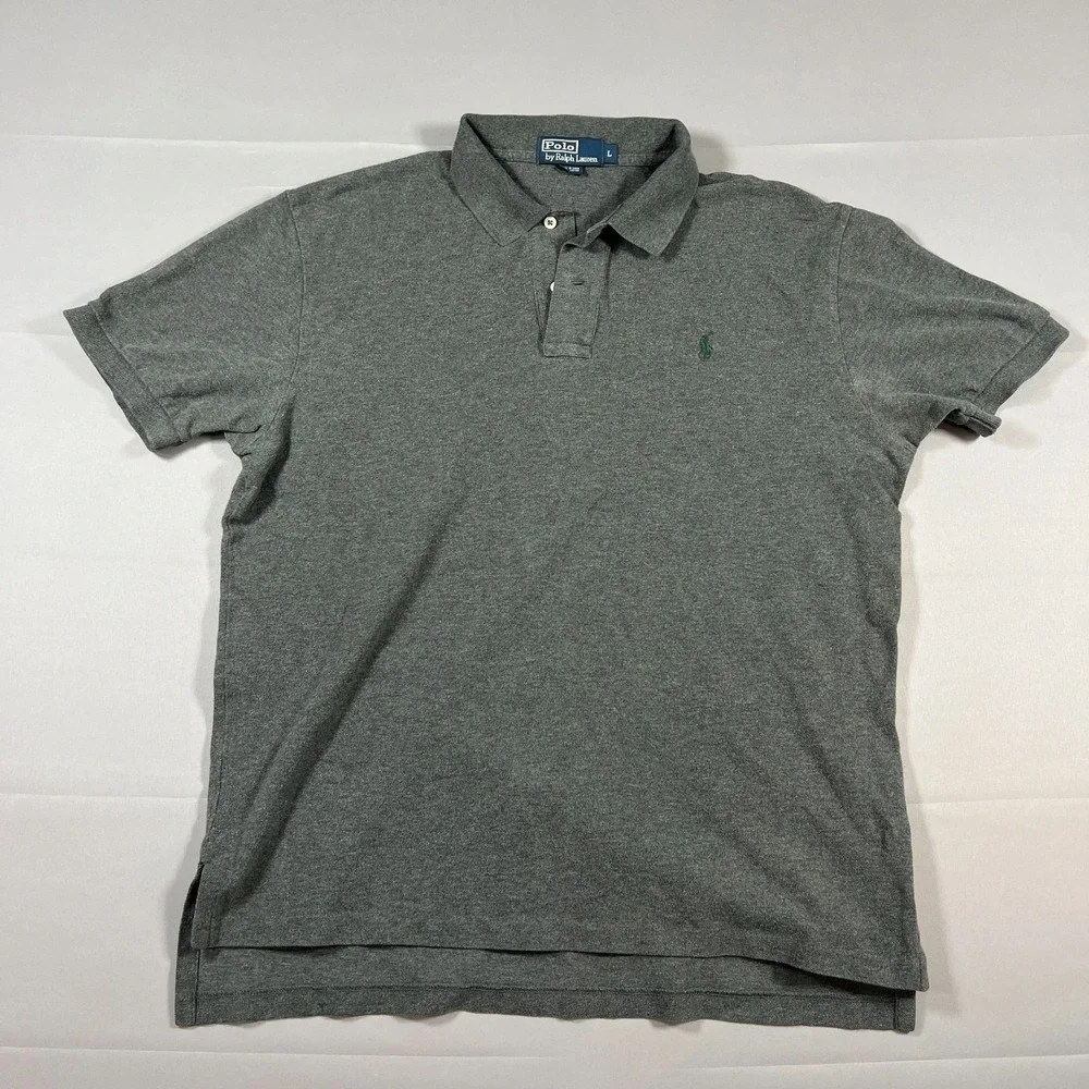 Polo Ralph Lauren Polo Shirt Mens Large Charcoal Gray Cotton Logo Embroidered